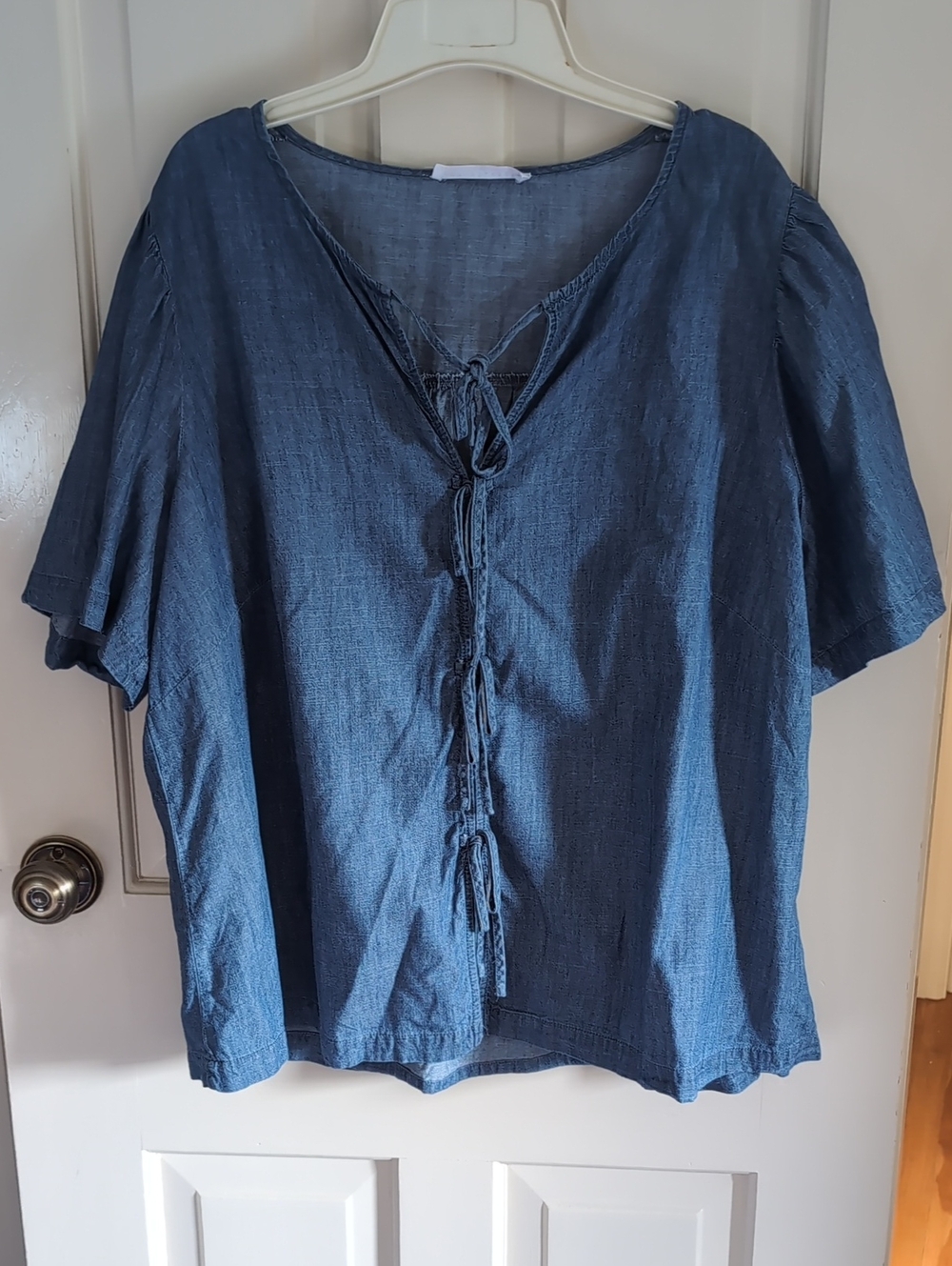 Jane and Delancey Indigo Tie-Front Short Sleeve Top